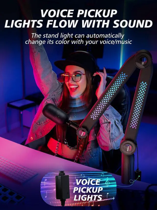 Alt view image 3 of 7 - RGB Mic Arm, Adjustable Boom Arm with RGB Control, Multiple Adapters, Compatible with Blue Yeti, HyperXFIFINE AM8, Shure MicRode and More, Perfect for Podcasting, Streaming and Gaming