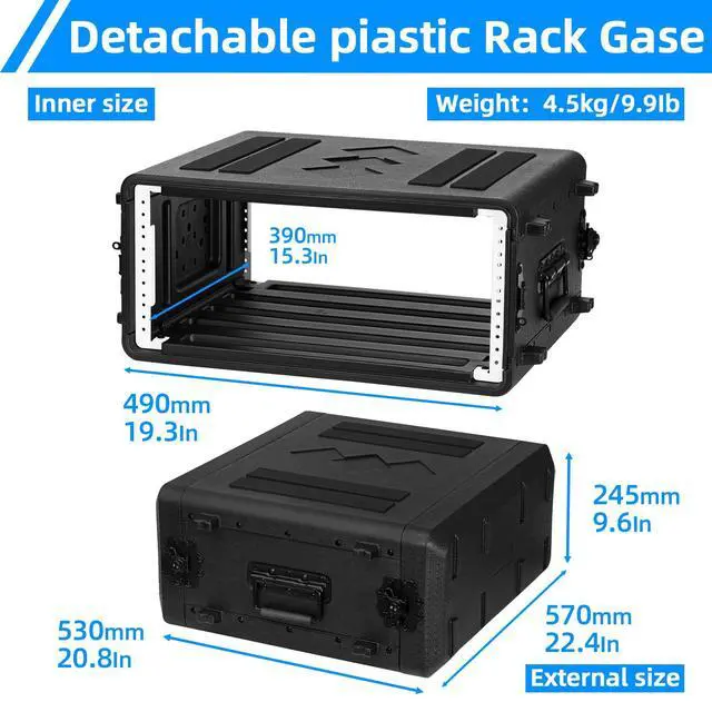 Alt view image 2 of 6 - 4U Rack Case Shallow 17" Depth, 19" Rackmount Flight Cases Easy Installation Portable Carry Watertight Dust Proof 2 Space Shockproof Mount Racks with Microphone Compartments Space Saving