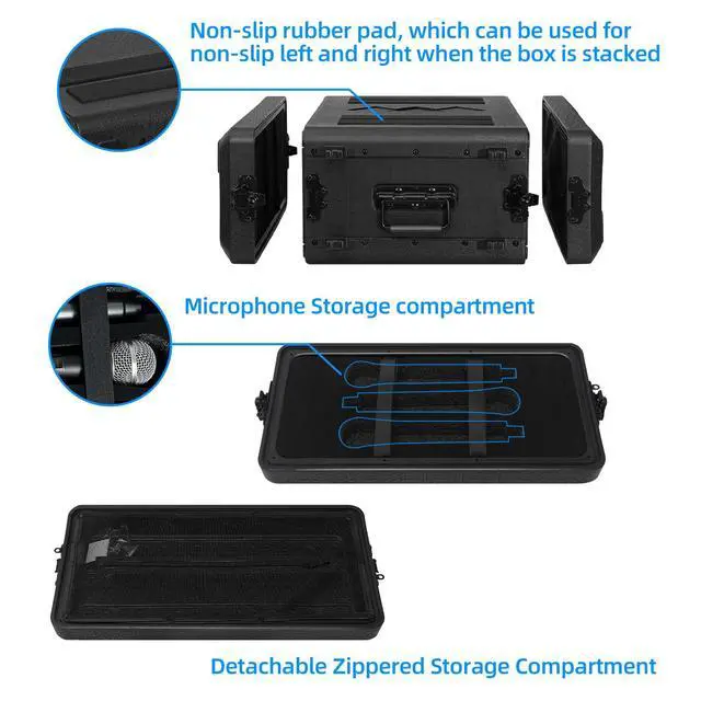 Alt view image 3 of 6 - 4U Rack Case Shallow 17" Depth, 19" Rackmount Flight Cases Easy Installation Portable Carry Watertight Dust Proof 2 Space Shockproof Mount Racks with Microphone Compartments Space Saving
