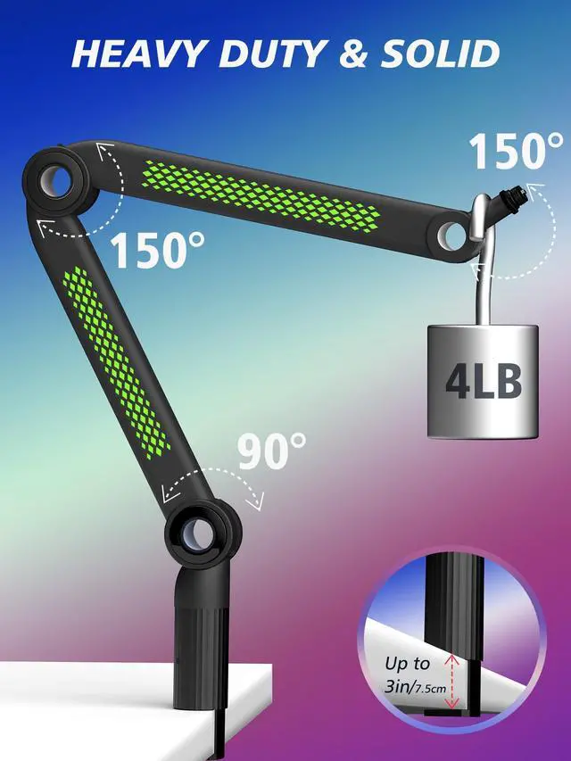 Alt view image 5 of 7 - RGB Mic Arm, Adjustable Boom Arm with RGB Control, Multiple Adapters, Compatible with Blue Yeti, HyperXFIFINE AM8, Shure MicRode and More, Perfect for Podcasting, Streaming and Gaming
