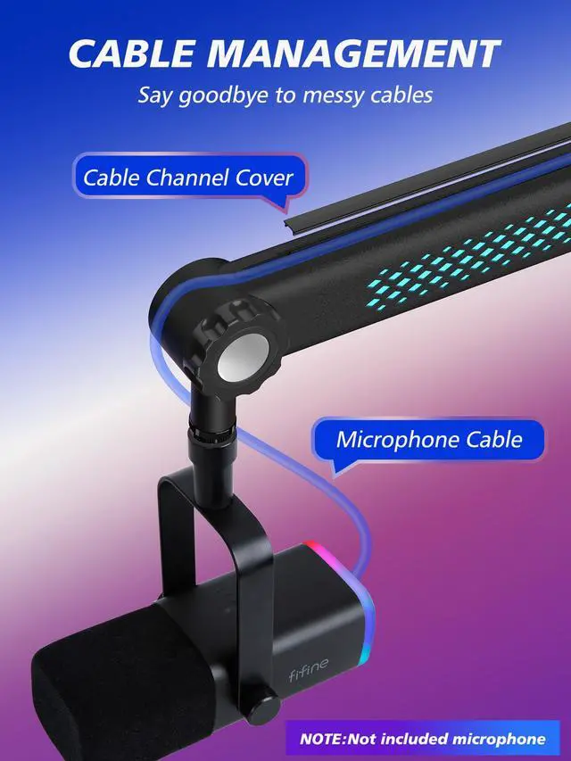 Alt view image 6 of 7 - RGB Mic Arm, Adjustable Boom Arm with RGB Control, Multiple Adapters, Compatible with Blue Yeti, HyperXFIFINE AM8, Shure MicRode and More, Perfect for Podcasting, Streaming and Gaming