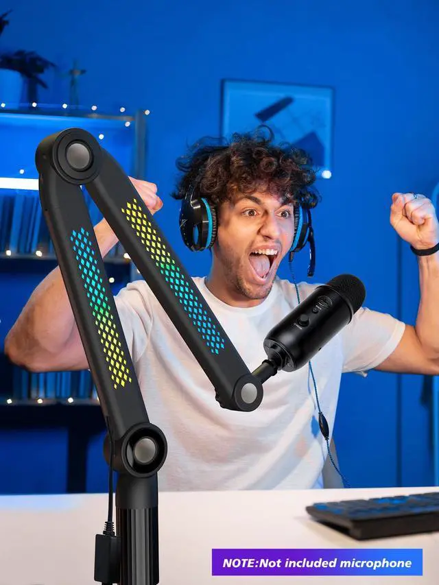 Alt view image 7 of 7 - RGB Mic Arm, Adjustable Boom Arm with RGB Control, Multiple Adapters, Compatible with Blue Yeti, HyperXFIFINE AM8, Shure MicRode and More, Perfect for Podcasting, Streaming and Gaming