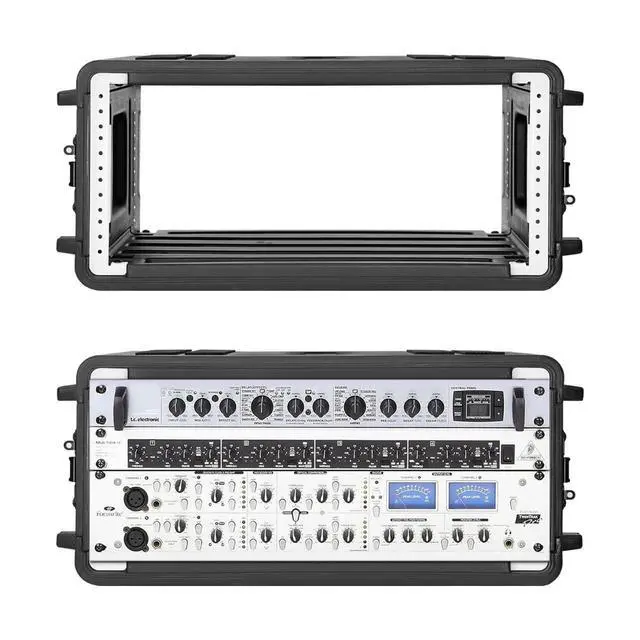 Alt view image 5 of 6 - 4U Rack Case Shallow 17" Depth, 19" Rackmount Flight Cases Easy Installation Portable Carry Watertight Dust Proof 2 Space Shockproof Mount Racks with Microphone Compartments Space Saving