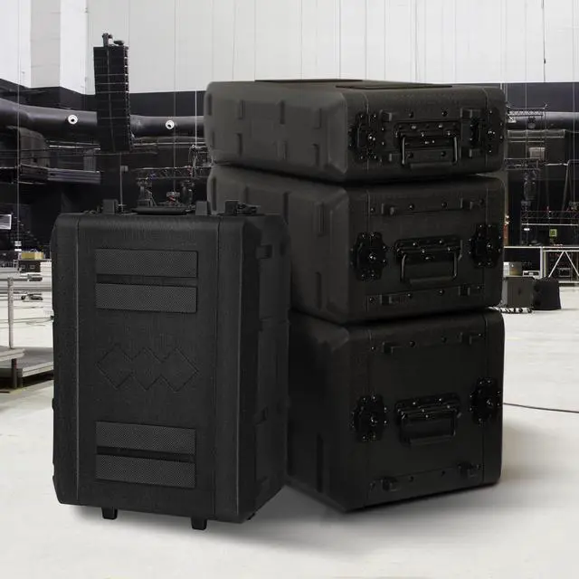 Alt view image 6 of 6 - 4U Rack Case Shallow 12" Depth, 19" Rackmount Flight Cases Easy Installation Portable Carry Watertight Dust Proof 2 Space Shockproof Mount Racks with Microphone Compartments Space Saving
