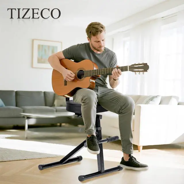 Alt view image 2 of 7 - Adjustable Guitar Stool with Backrest, Standard Guitar Seat Drum Seat, Adjustable Drum ThroneMusicians Throne