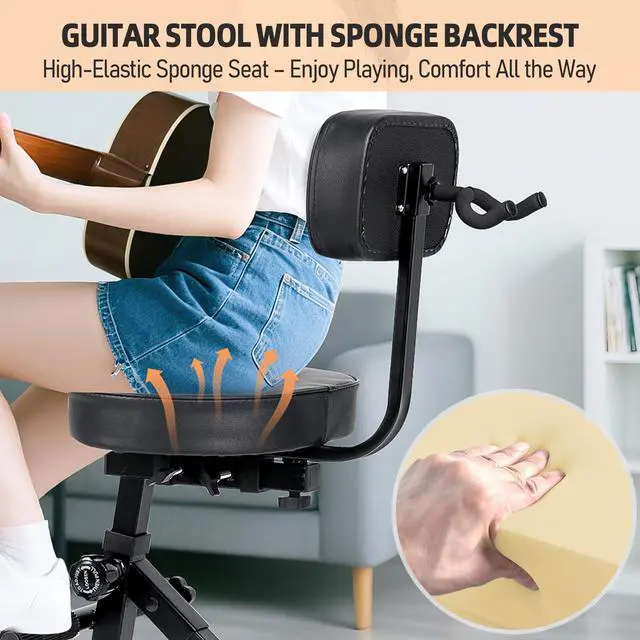 Alt view image 7 of 7 - Adjustable Guitar Stool with Backrest, Standard Guitar Seat Drum Seat, Adjustable Drum ThroneMusicians Throne