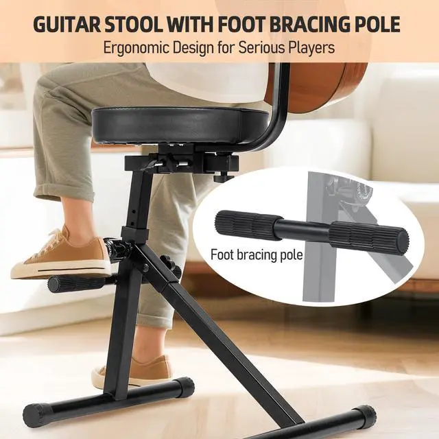 Alt view image 6 of 7 - Adjustable Guitar Stool with Backrest, Standard Guitar Seat Drum Seat, Adjustable Drum ThroneMusicians Throne