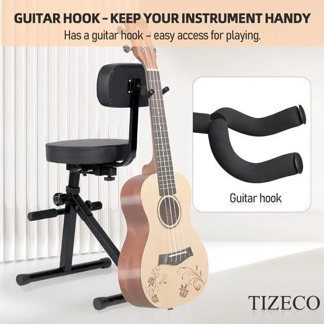 Alt view image 5 of 7 - Adjustable Guitar Stool with Backrest, Standard Guitar Seat Drum Seat, Adjustable Drum ThroneMusicians Throne