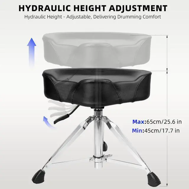 Alt view image 3 of 7 - Hydraulic Drum Throne, Heavy Duty Drum Stool, Height Adjustable Drum Seat, Motorcycle Style Drummers Chair, Music Stool for Drummer Adults