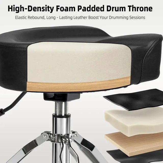 Alt view image 4 of 7 - Hydraulic Drum Throne, Heavy Duty Drum Stool, Height Adjustable Drum Seat, Motorcycle Style Drummers Chair, Music Stool for Drummer Adults