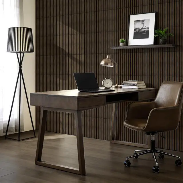 Alt view image 3 of 7 - 24 Pack Self Adhesive Acoustic Wall Panels in Wood Look 11.8"x15.7" | Soundproofing PVC Slats on Felt, Decorative Wall Panels for Living Room & Bedroom Accent Wall