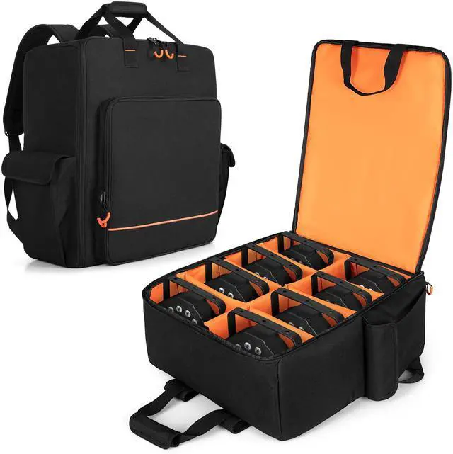 Main image of Padded Par Light Bag (Backpack) Fits 8 Par Lights | Par Lights Case with Inner Divider and Multiple Accessory Pockets, Trolley Sleeve, Black