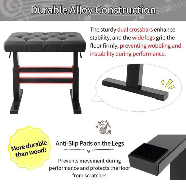 Alt view image 6 of 7 - Hydraulic Lifting Piano Bench Height Adjustable Tufted | Keyboard Bench Heavy Duty Piano Stool with 23.62" x 14.17" PU Leather High-Density Sponge & Alloy Base, 2 Styles