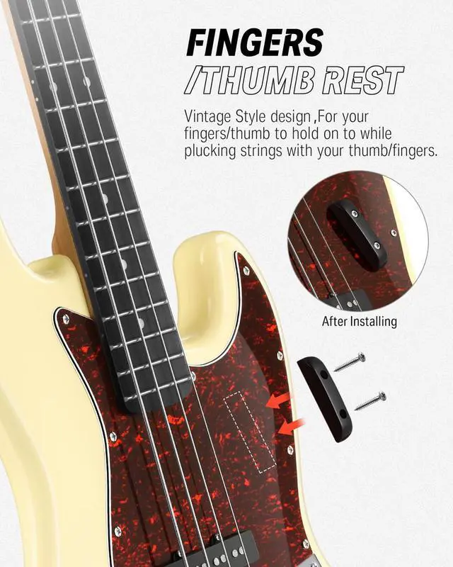 Alt view image 3 of 7 - Electric Bass Guitar 4 Strings Full-Size Standard Bass JB-Style Beginner Kit White for Starter with Free Online Lesson Gig Bag Guitar Strap and Guitar Cable, DJB-510