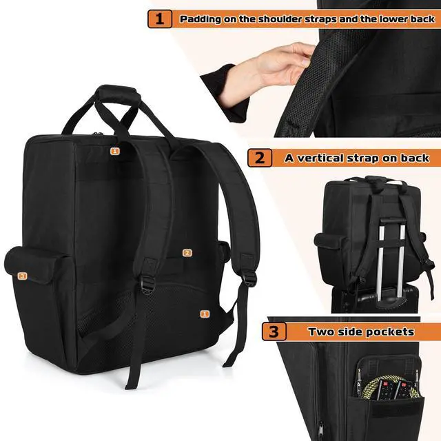 Alt view image 4 of 7 - Padded Par Light Bag (Backpack) Fits 8 Par Lights | Par Lights Case with Inner Divider and Multiple Accessory Pockets, Trolley Sleeve, Black