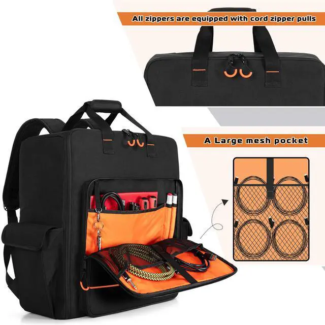 Alt view image 3 of 7 - Padded Par Light Bag (Backpack) Fits 8 Par Lights | Par Lights Case with Inner Divider and Multiple Accessory Pockets, Trolley Sleeve, Black
