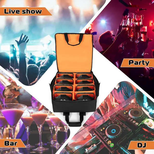 Alt view image 7 of 7 - Padded Par Light Bag (Backpack) Fits 8 Par Lights | Par Lights Case with Inner Divider and Multiple Accessory Pockets, Trolley Sleeve, Black
