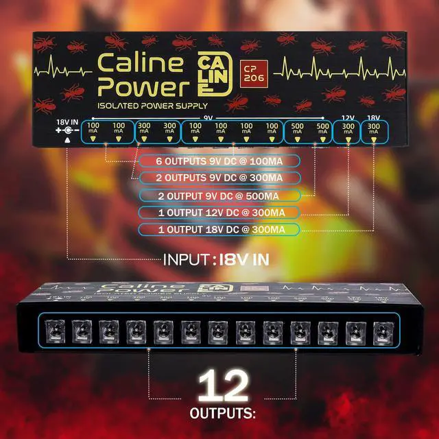Alt view image 2 of 6 - Guitar Pedal Power Supply, True Isolated Pedalboard Power Supply with 12 Outputs, Noiselessly CP-206