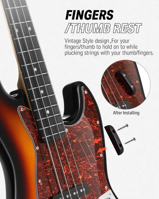 Alt view image 3 of 7 - Electric Bass Guitar 4 Strings Full-Size Standard Bass JB-Style Beginner Kit Sunburst for Starter with Free Online Lesson Gig Bag Guitar Strap and Guitar Cable, DJB-510