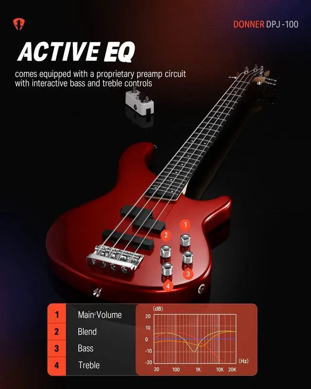 Alt view image 3 of 7 - Electric Bass Guitar 4 Strings Full-Size Standard Bass PJ-Style Electric Bass for Adults with Free Online Lesson,Gig Bag Guitar Strap and Guitar Cable Included, DPJ-100, Red