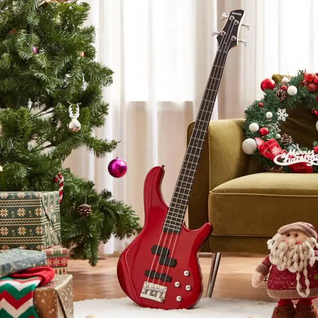 Alt view image 7 of 7 - Electric Bass Guitar 4 Strings Full-Size Standard Bass PJ-Style Electric Bass for Adults with Free Online Lesson,Gig Bag Guitar Strap and Guitar Cable Included, DPJ-100, Red