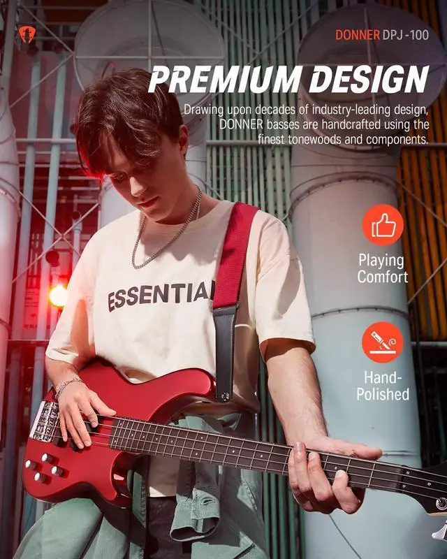 Alt view image 6 of 7 - Electric Bass Guitar 4 Strings Full-Size Standard Bass PJ-Style Electric Bass for Adults with Free Online Lesson,Gig Bag Guitar Strap and Guitar Cable Included, DPJ-100, Red