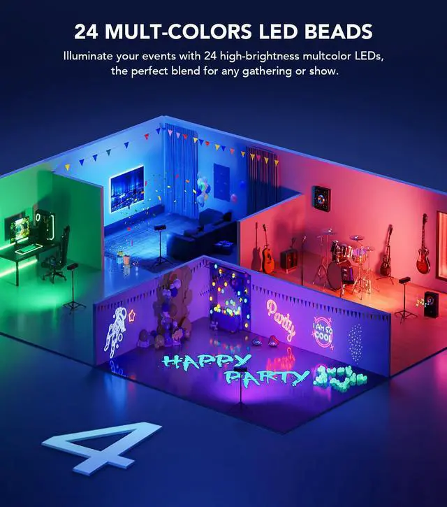 Alt view image 4 of 7 - 6-in-1 DJ Light with Stand, RGBW Disco Lights, Strobes, Laser Light | Disco Ball Lights, Wide Laser Beams, RGBW+UV Strobes, DMX512, Remote and Music Sync for Parties, DJ Gig and Stage Laser Show