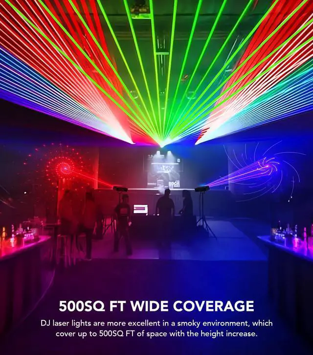 Alt view image 6 of 7 - 6-in-1 DJ Light with Stand, RGBW Disco Lights, Strobes, Laser Light | Disco Ball Lights, Wide Laser Beams, RGBW+UV Strobes, DMX512, Remote and Music Sync for Parties, DJ Gig and Stage Laser Show