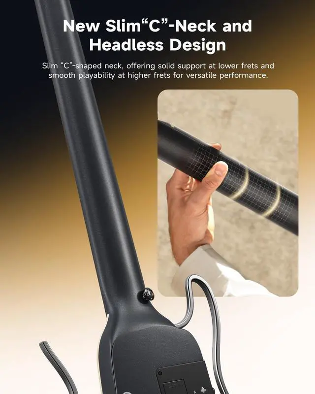 Alt view image 6 of 7 - HUSH I EVO2 Acoustic Electric Travel Guitar Portable Headless Quiet Practice Guitar, Ultra-Light, Mahogany Body with Built-in Tuner, Detachable Stands & Headphone Jack - Black