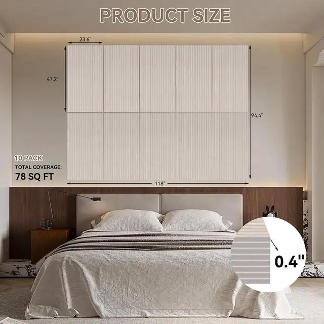 Alt view image 2 of 7 - 10Pack Large Acoustic Panels, 48x24x0.4 inch Sound Proof Panels for Walls, Self-Adhesive Sound Dampening Wall Panels, Noise Absorbing Decorative Wall Panels, Wall Noise Blocker for Home Studio (Camel)