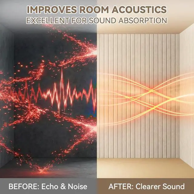 Alt view image 7 of 7 - 10Pack Large Acoustic Panels, 48x24x0.4 inch Sound Proof Panels for Walls, Self-Adhesive Sound Dampening Wall Panels, Noise Absorbing Decorative Wall Panels, Wall Noise Blocker for Home Studio (Camel)