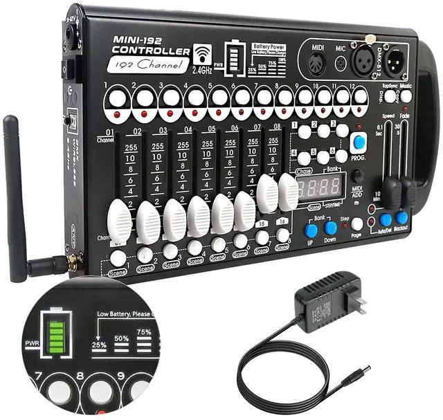 Main image of Battery DMX Controller Wireless with MIDI, DMX Board 512 Light Controller for Dj Lights, Dmx512 Lighting Console 192ch with Built-in Battery for Control Stage Light