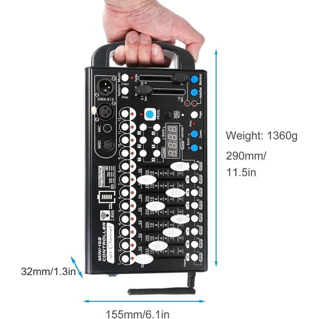 Alt view image 7 of 7 - Battery DMX Controller Wireless with MIDI, DMX Board 512 Light Controller for Dj Lights, Dmx512 Lighting Console 192ch with Built-in Battery for Control Stage Light