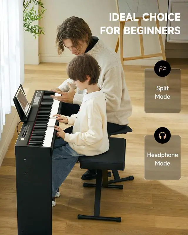 Alt view image 2 of 7 - Digital Piano Keyboard Velocity-Sensitive 88 Keys with Removable Piano Stand, Compact Beginner Home Electric Piano with Split Mode, LED Digital Tube for Display, and Triple Pedal DEP-08