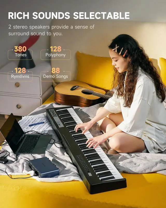 Alt view image 3 of 7 - Digital Piano Keyboard Velocity-Sensitive 88 Keys with Removable Piano Stand, Compact Beginner Home Electric Piano with Split Mode, LED Digital Tube for Display, and Triple Pedal DEP-08