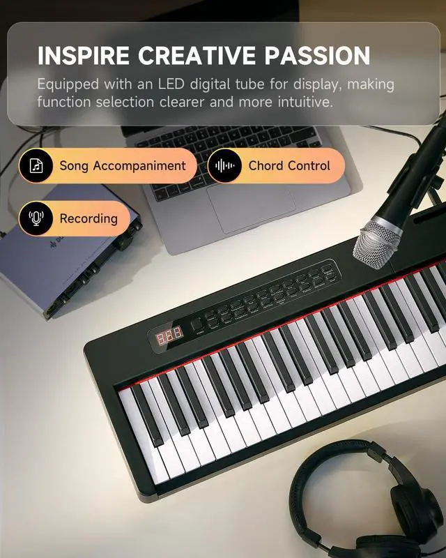 Alt view image 5 of 7 - Digital Piano Keyboard Velocity-Sensitive 88 Keys with Removable Piano Stand, Compact Beginner Home Electric Piano with Split Mode, LED Digital Tube for Display, and Triple Pedal DEP-08