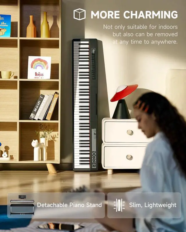 Alt view image 6 of 7 - Digital Piano Keyboard Velocity-Sensitive 88 Keys with Removable Piano Stand, Compact Beginner Home Electric Piano with Split Mode, LED Digital Tube for Display, and Triple Pedal DEP-08