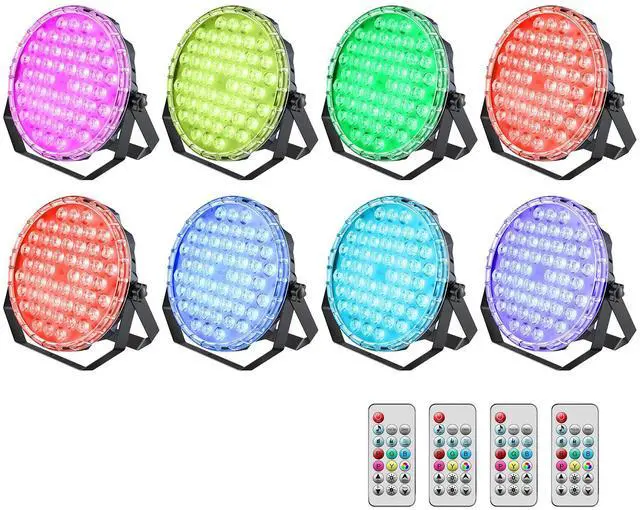 Main image of 54x1W RGB LED Stage DJ Par Lights with Remote Control, 8 Pack | Ultra Slim,RGB,Remote Control,Ultra-Bright LED Panel,One-piece die cast housing,Auto/Sound/DMX512/Master-slave Mode,Portable