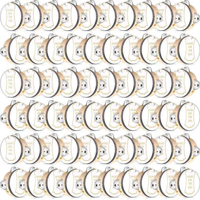 Main image of 60 Set 4 Inch Wedding Tambourines Bulk for Adults Wooden Hand Held Drum with Metal Jingles, Gift Tags, White Tambourine Gift Musical Instrument for Church Wedding Party Favor(60)