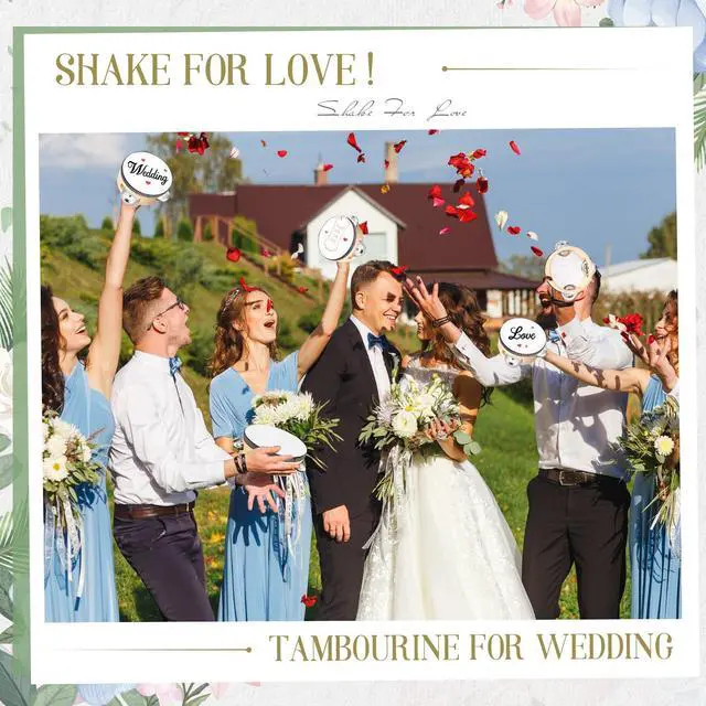 Alt view image 4 of 7 - 60 Set 4 Inch Wedding Tambourines Bulk for Adults Wooden Hand Held Drum with Metal Jingles, Gift Tags, White Tambourine Gift Musical Instrument for Church Wedding Party Favor(60)