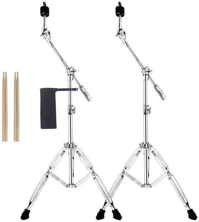 Main image of 2 Pack Boom Cymbal Stand + Drum Sticks Holder + 2 Pair of 5A Drum Sticks | Adjustable Cymbal Stand With Counterweight Adapter for Heavy Duty Mounting Crash, Ride, Splash Cymbals, Double Braced Legs