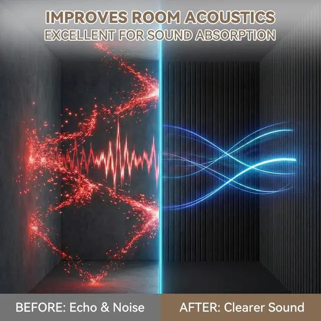 Alt view image 7 of 7 - 10Pack Large Acoustic Panels, 48x24x0.38 inch Sound Proof Panels for Walls, Self-Adhesive Sound Dampening Wall Panels, Noise Absorbing Decorative Wall Panels, Wall Noise Blocker for Home (Black)