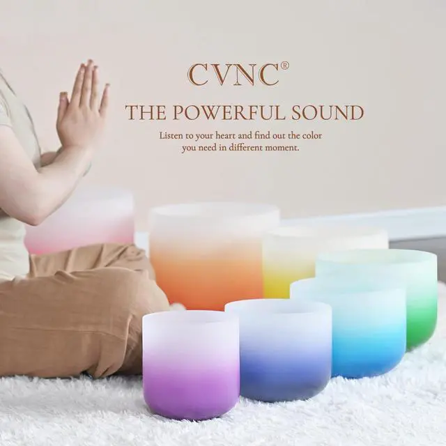 Alt view image 2 of 6 - 432HZ 6-12 Inch Set of 7 Aria Gradient Design Crystal Singing Bowls | Frosted Quartz Singing Bowls with 2 PCS Carry Case Bag for Sound Healing Yoga and Meditation