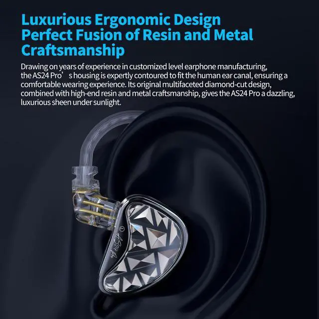 Alt view image 6 of 7 - AS24 Pro 24BA in-Ear Monitor Headphone, 3.5 mm Jack IEM with Tuning | HiFi Studio Recording &Mixing Secure Fit Earphone, Clear Full-Range IEM for Professional Music Engineers Audiophiles