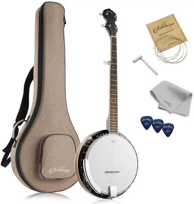 Main image of 5-String Banjo - Full Size with 24 Brackets, Closed Back, Mahogany Resonator, Geared 5th Tuner, Padded Gig Bag