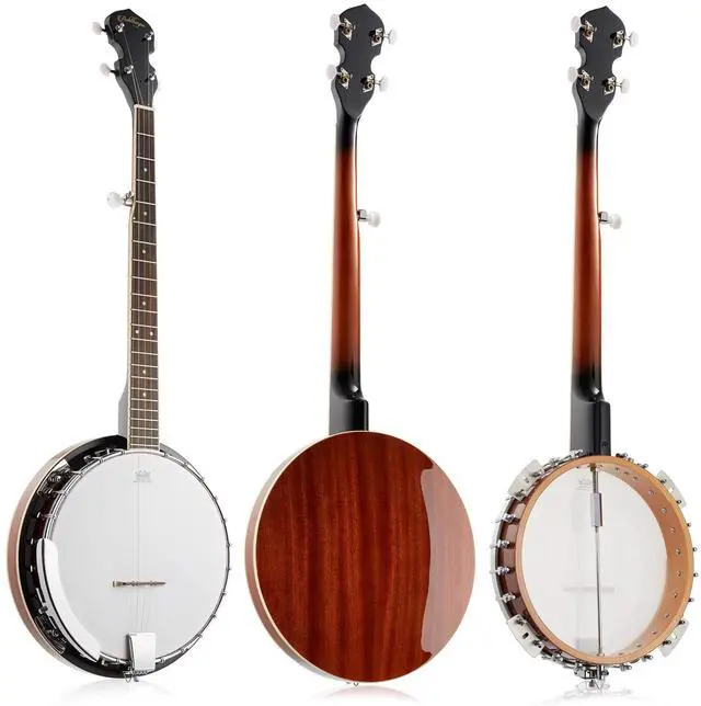Alt view image 2 of 7 - 5-String Banjo - Full Size with 24 Brackets, Closed Back, Mahogany Resonator, Geared 5th Tuner, Padded Gig Bag