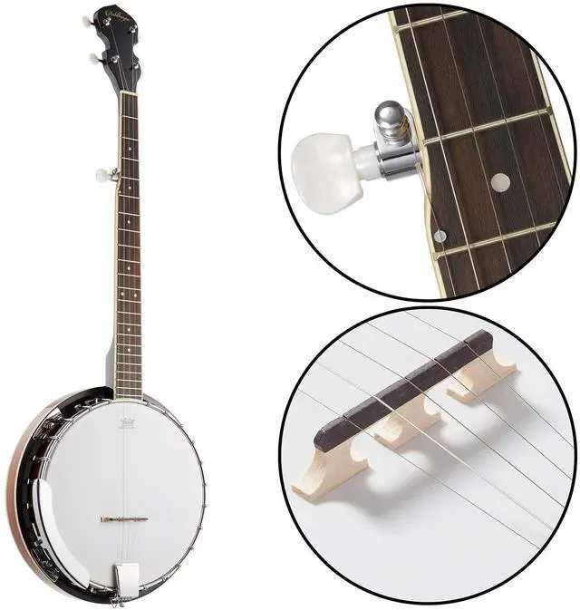 Alt view image 5 of 7 - 5-String Banjo - Full Size with 24 Brackets, Closed Back, Mahogany Resonator, Geared 5th Tuner, Padded Gig Bag