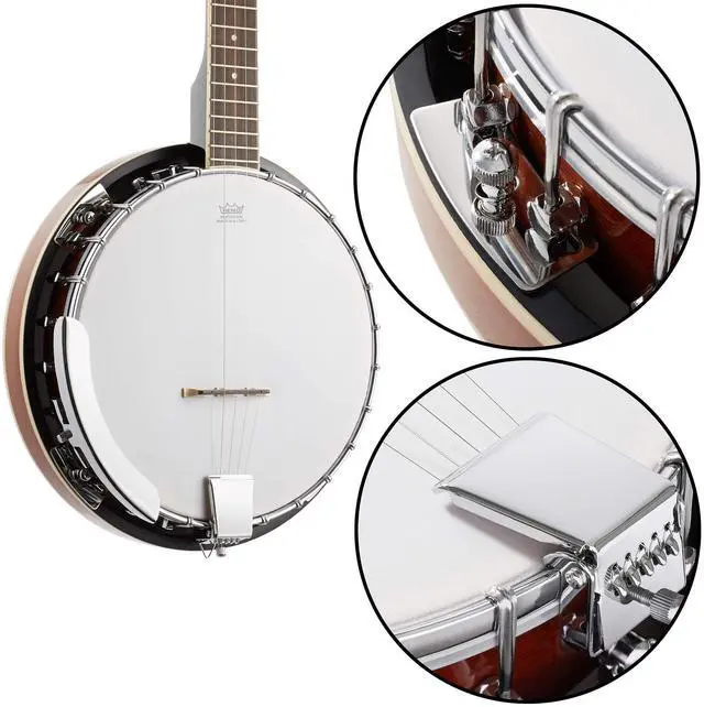Alt view image 6 of 7 - 5-String Banjo - Full Size with 24 Brackets, Closed Back, Mahogany Resonator, Geared 5th Tuner, Padded Gig Bag