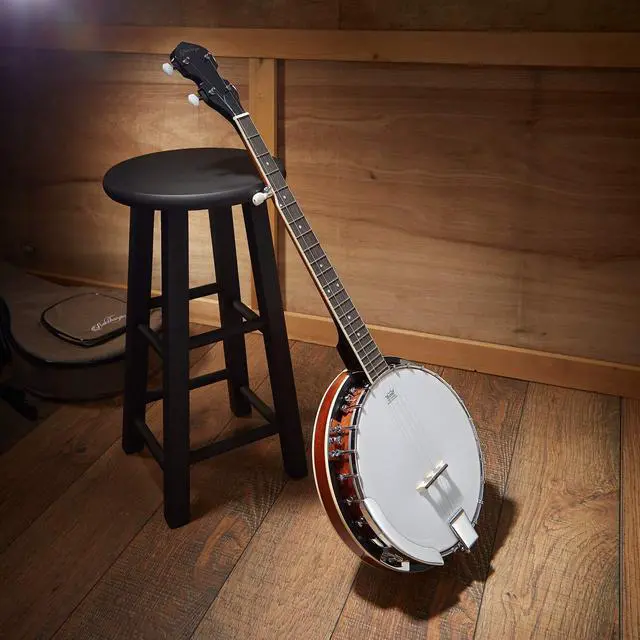 Alt view image 7 of 7 - 5-String Banjo - Full Size with 24 Brackets, Closed Back, Mahogany Resonator, Geared 5th Tuner, Padded Gig Bag