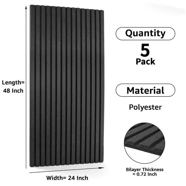 Alt view image 2 of 7 - Acoustic Panels, 48" X 24" X 0.71", Black, 5 Pack | Soundproof Wall Panels, Self Adhesive, High Density Sound Absorbing, Acoustic Treatment for Recording Studio, Office